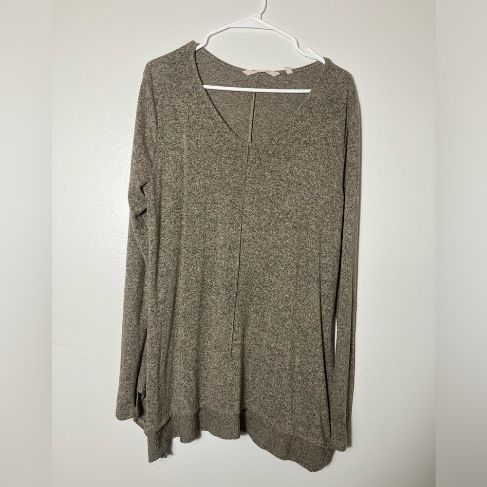 soft‎ surroundings Long Sleeve Tunic Top Sz L Brown stretch knit Casual Comfort